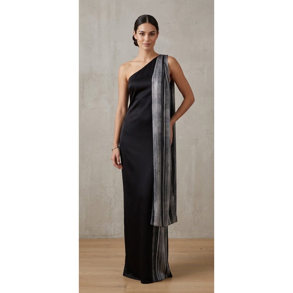 Banana Republic Black Viscose/Silk Blend Brushstroke Stripe Maxi  Size 6 Sample